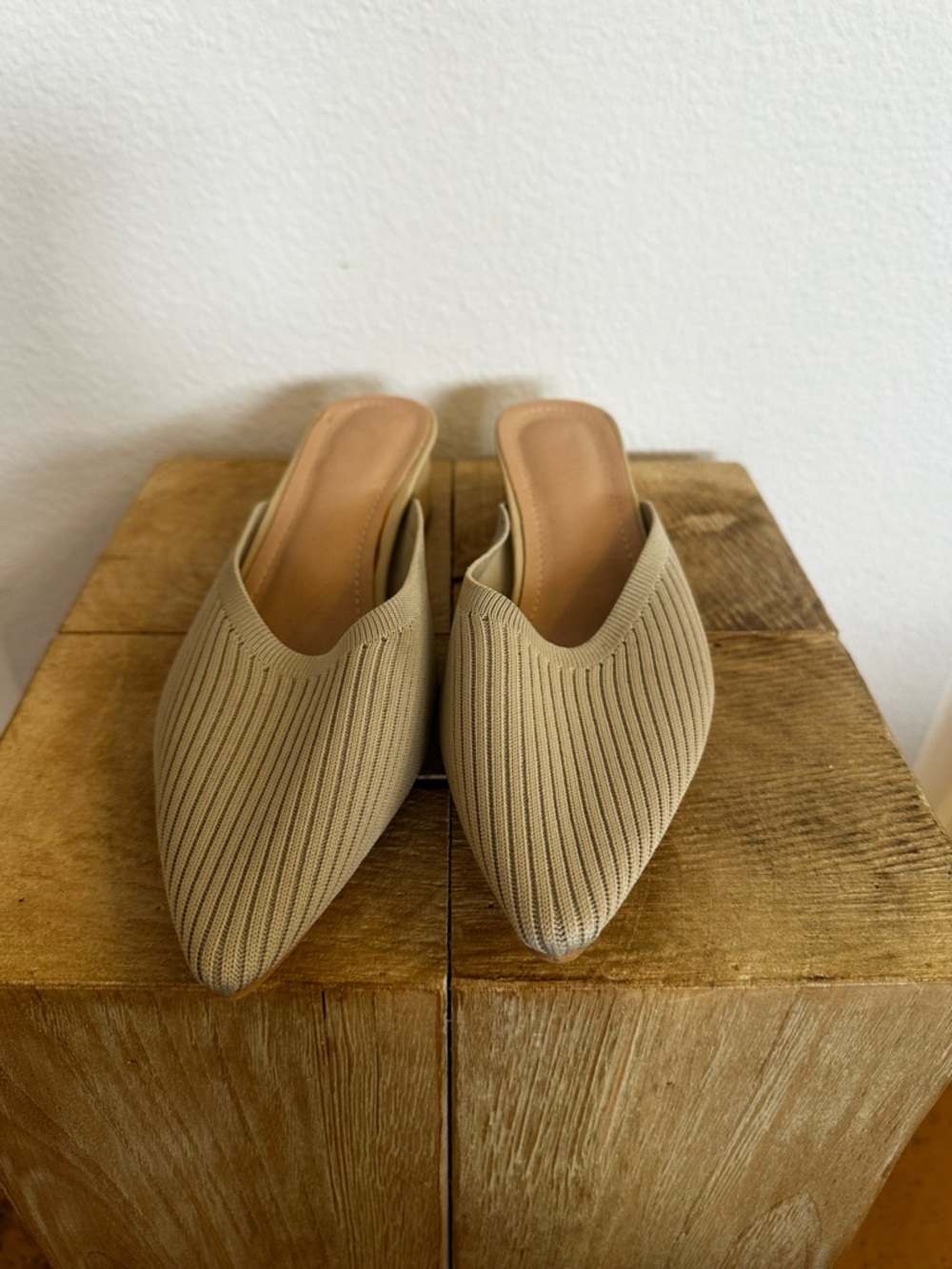 Neutral Knit Pointed-Toe Slip-On Mules